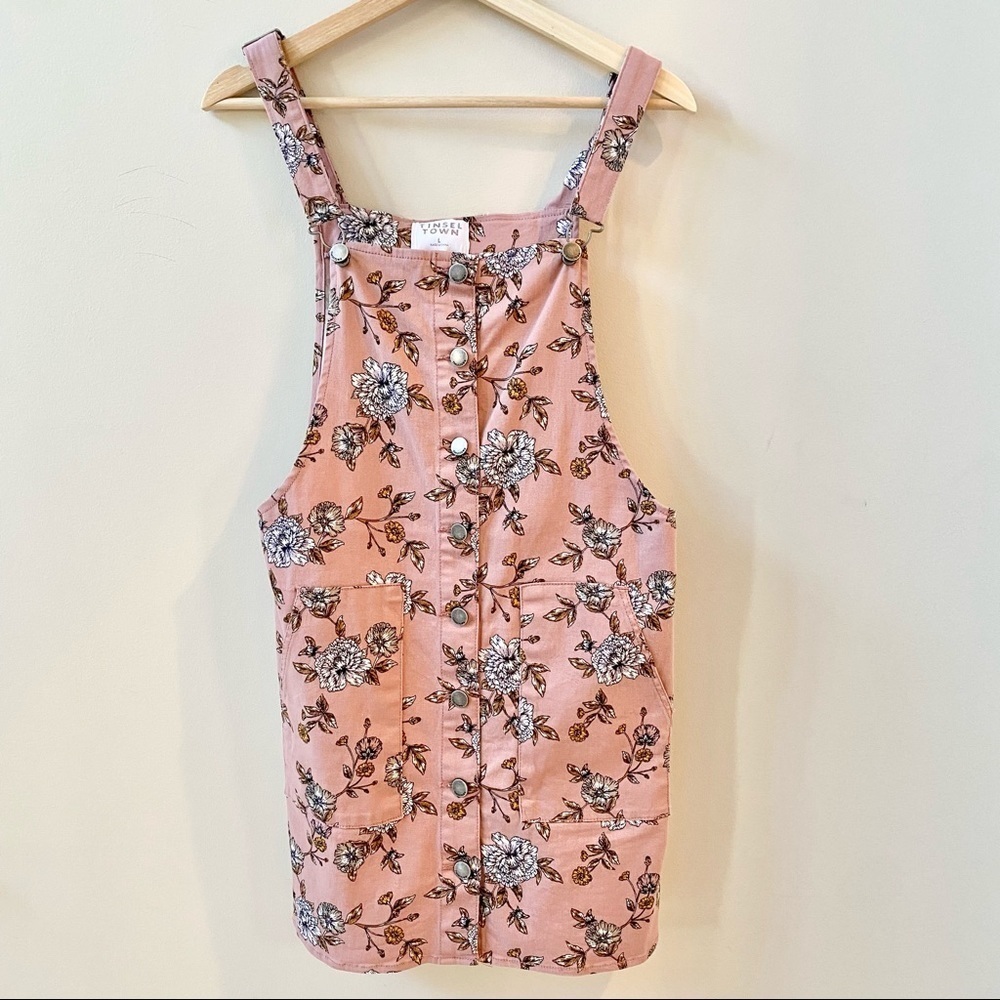 Tinseltown Jumper Overalls Pink Floral Size Large